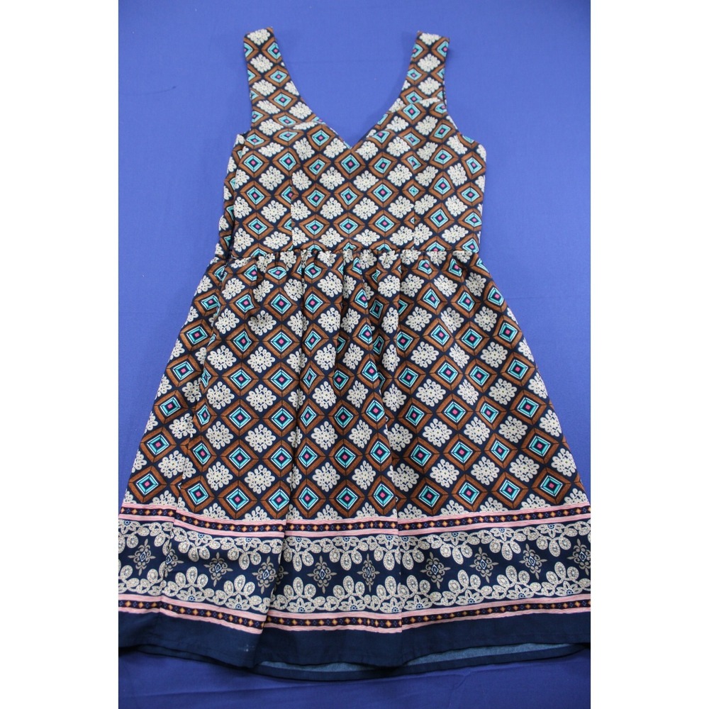 One Clothing Dress Diamon‎ Flower Pattern Size XS Brown Blue